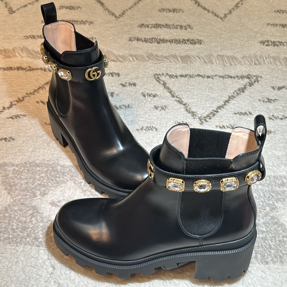 Gucci Trip Embellished Block Heel Chelsea Boots - Picture 7 of 15